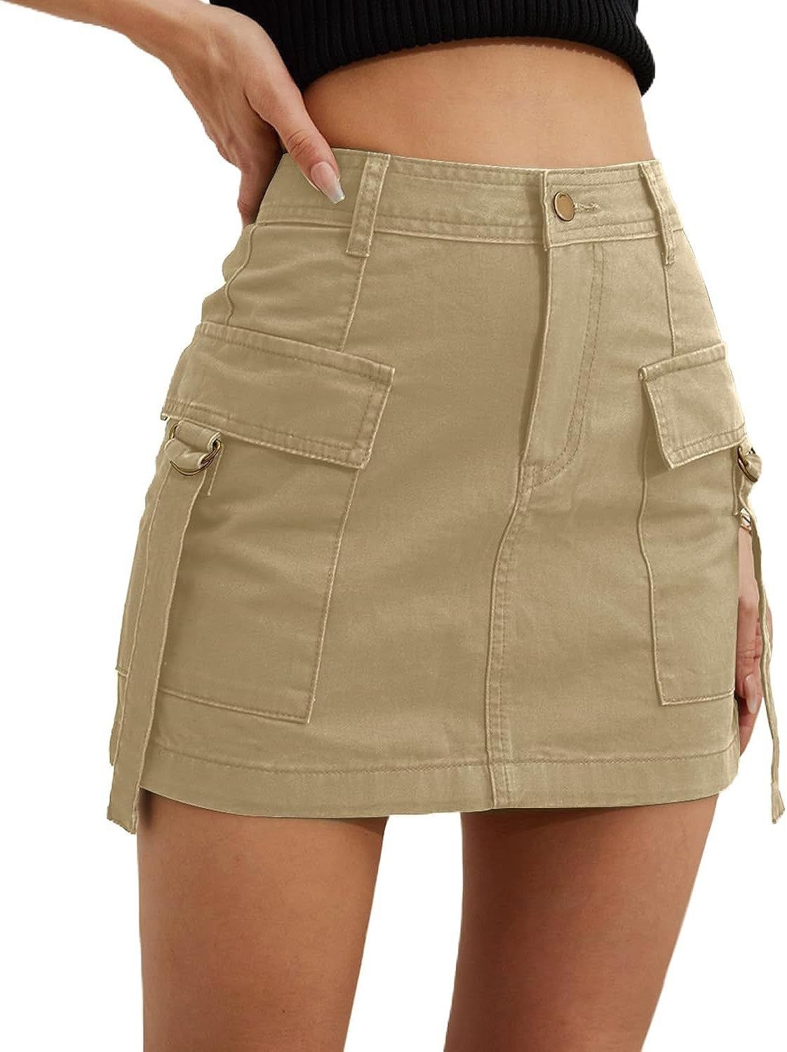 Women's Clothing Low Waist Workwear Skirt Pocket Pure Cotton Mini Comfortable Hip Lifting Casual Short Skirt_voghion.com