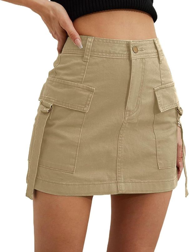 Women's Clothing Low Waist Workwear Skirt Pocket Pure Cotton Mini Comfortable Hip Lifting Casual Short Skirt_voghion.com