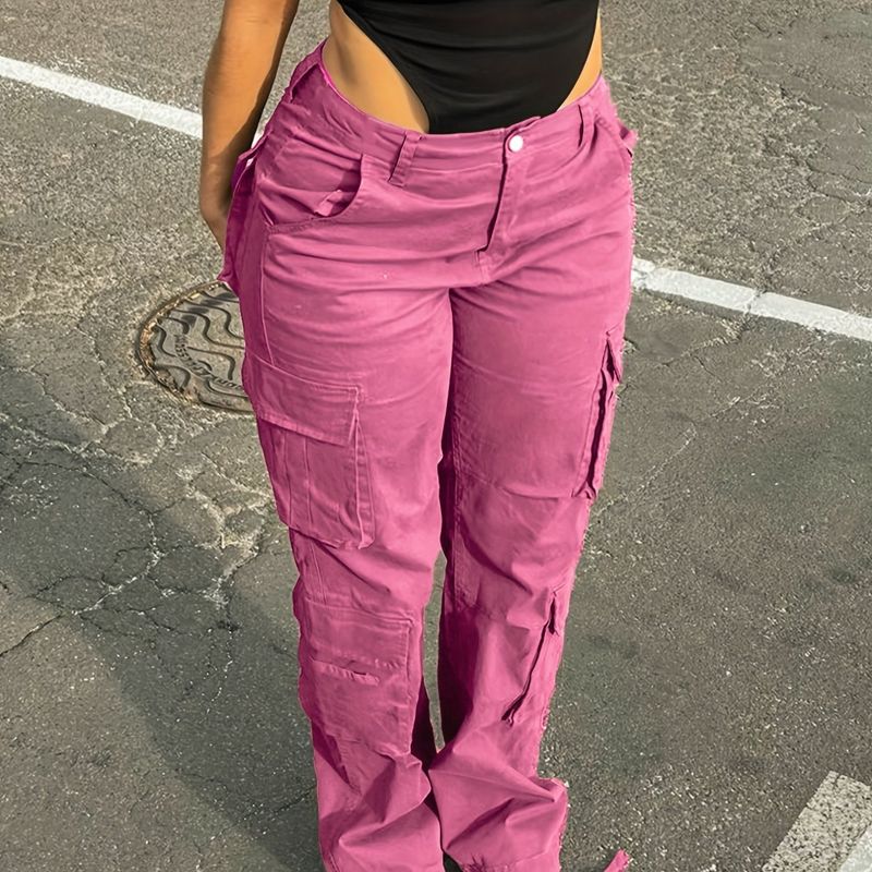 Wide Legs Baggy Cargo Pants With Flap Pockets, Girl's Y2K Style Jeans, Y2K Kpop Vintage Style Women's Clothing & Denim_voghion.com