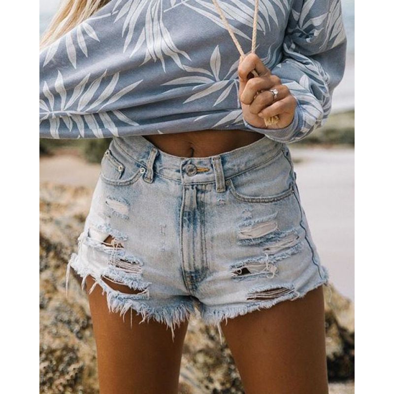 Women's Clothing High Waist Ripped Tassel Washed Distressed Denim Shorts For Women Sexy Hot Pants_voghion.com