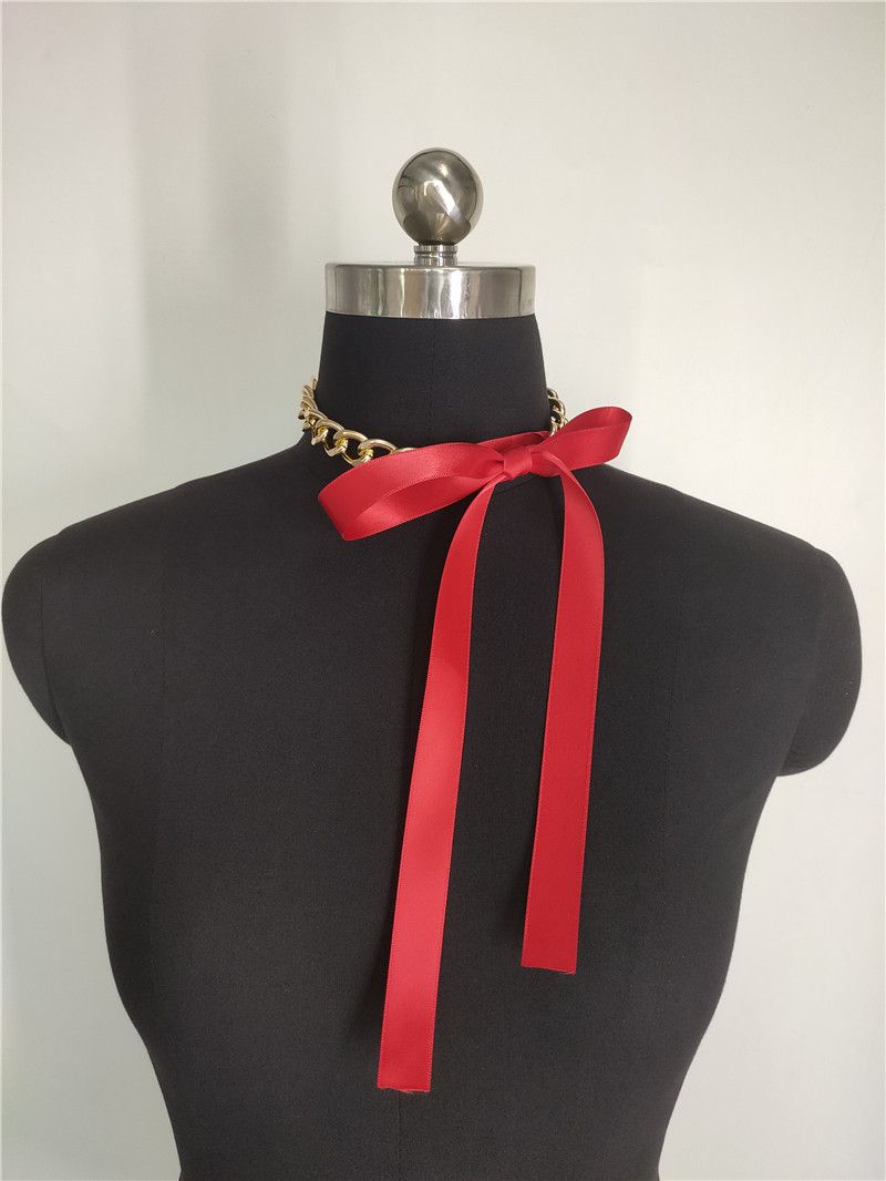 fb1910necklace Elegant And Dignified Bowknot Ribbon Tie Metal Chain Necklace Neck Jewelry_voghion.com