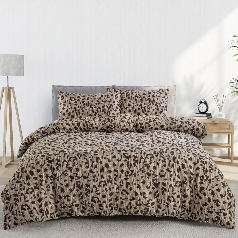 Weiche Faser Braun Leopard Print Quilt Abdeckung Home Textile Bettwäsche Drei Stück Set_voghion.com