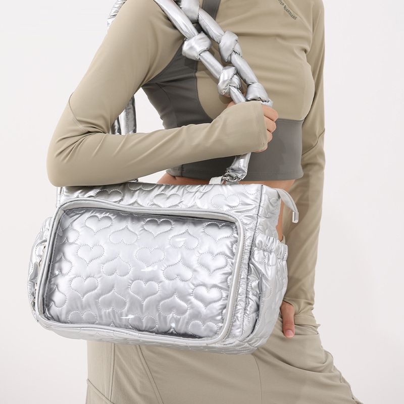 Borsa a tracolla trasparente in cotone trapuntato a forma di cuore, capacità gelatinosa, zaino a strati di grande capacità per studenti, autunno/inverno 2025, novità_voghion.com