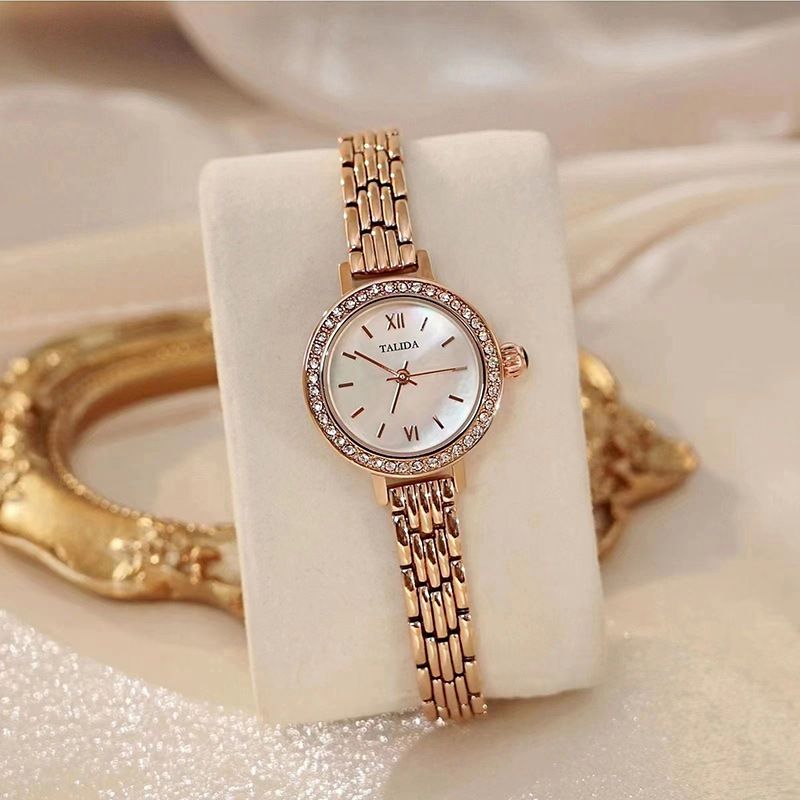 Fashion Kuaishou Round Dial Mother-of-Pearl Colorful Face Diamond-Encrusted Bracelet Women's Watch Waterproof_voghion.com