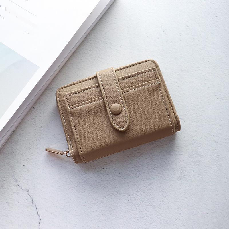 Fashion ladies wallet short solid color simple multi card holder student wallet anti demagnetization coin purse female_voghion.com