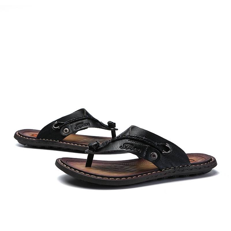 Chanclas casuales de cuero para hombre, sandalias para estar por casa, zapatillas con suela de goma_voghion.com