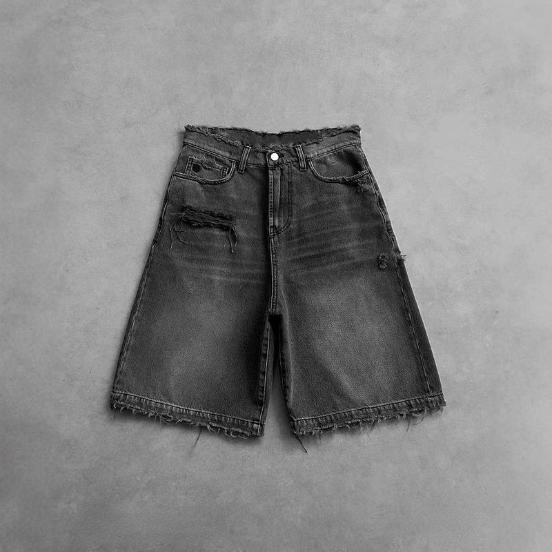 Herrenbekleidung Gothic Style Schwarze Punk Washed Denim Shorts Herren Sommer Street Hip Hop Ripped Y2k Shorts_voghion.com
