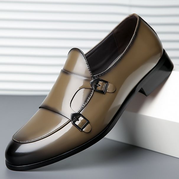 Suitable For All Seasons Men's Business Casual Leather Double-Breasted Pointed Toe Formal Shiny Monk Shoes British Style_voghion.com