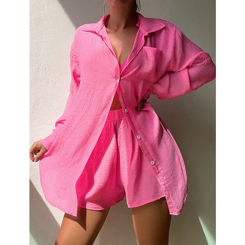 Women's Clothing Shirt Style Suits Beach Jackets Holiday Sun Protection Clothing Loose Sun Protection Clothing Swimsuits Bikini Cover Ups_voghion.com