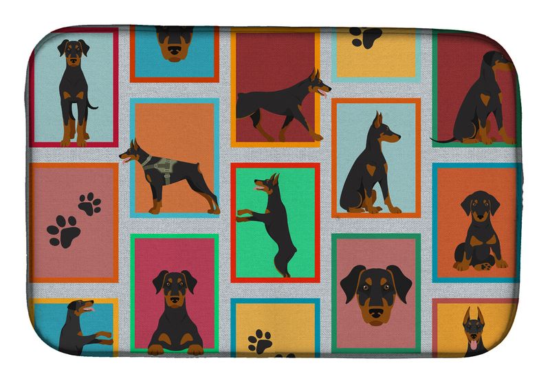 Lots of Doberman Pinscher Dish Drying Mat Absorbent Dish Drying Mat Pad for Kitchen Counter Dish Drainer Mat for Countertop, 14 x 21", Multicolor_voghion.com