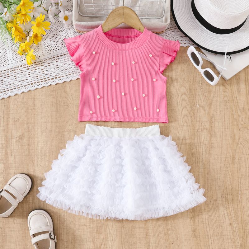Kid's Clothing New Short Skirt For Girls, Beaded Flying Sleeves T Shirt, Princess Skirt, All Match Puffy Skirt,_voghion.com