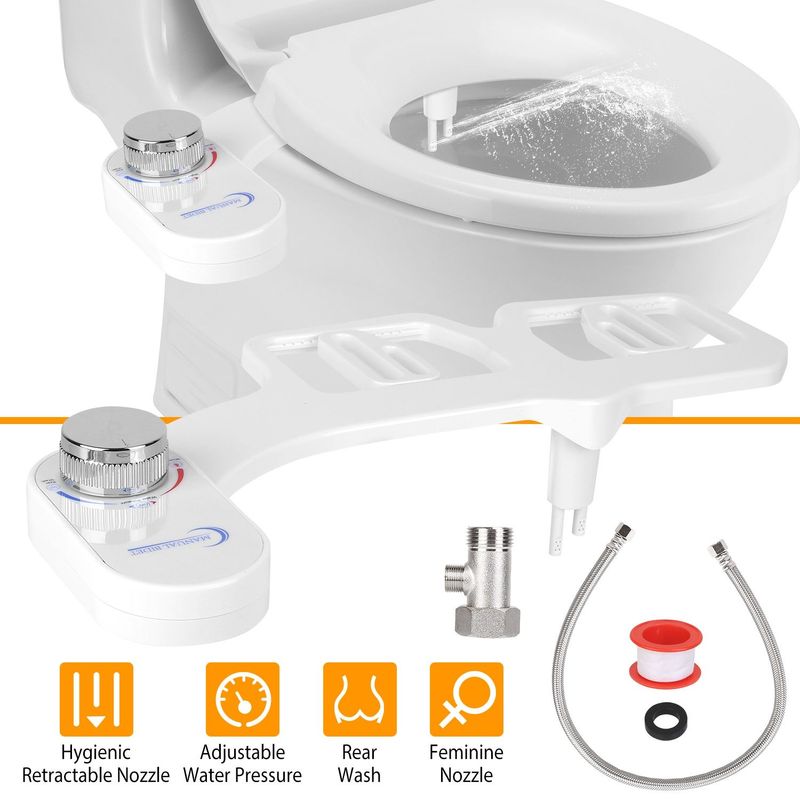 Non Electric Cold Water Mechanical Bidet Toilet Seat Attachment Fresh Water Sprayer Dual Nozzles For Feminine Wash_voghion.com