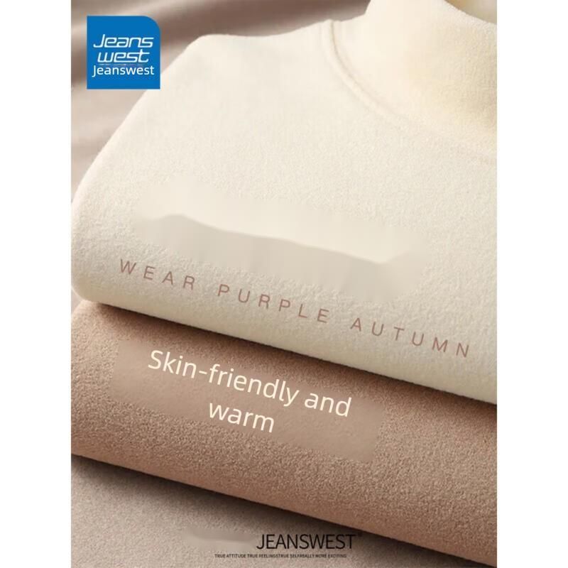 Jeanswest Double-Sided Thermal Base Shirt Autumn Winter Antibacterial Warm Half-Turtle Neck Long Sleeve T-Shirt,_voghion.com