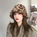 Cappello da pescatore con stampa leopardata per donna, spesso, in peluche, autunno e inverno, piccolo cappello da pescatore, caldo e alla moda_voghion.com