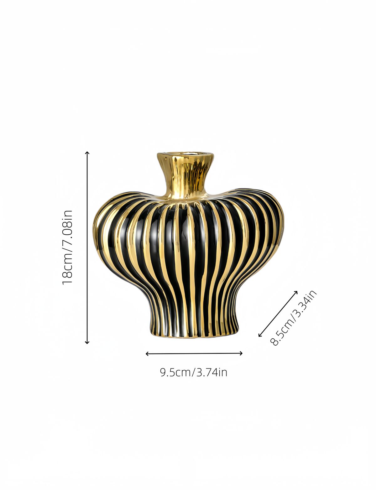 1pc High-end Design Black Gold Stripe Heart-shaped Ceramic Vase Is Suitable For Multi-scene Ornaments In The Living Room Flower Arrangement Vase_voghion.com