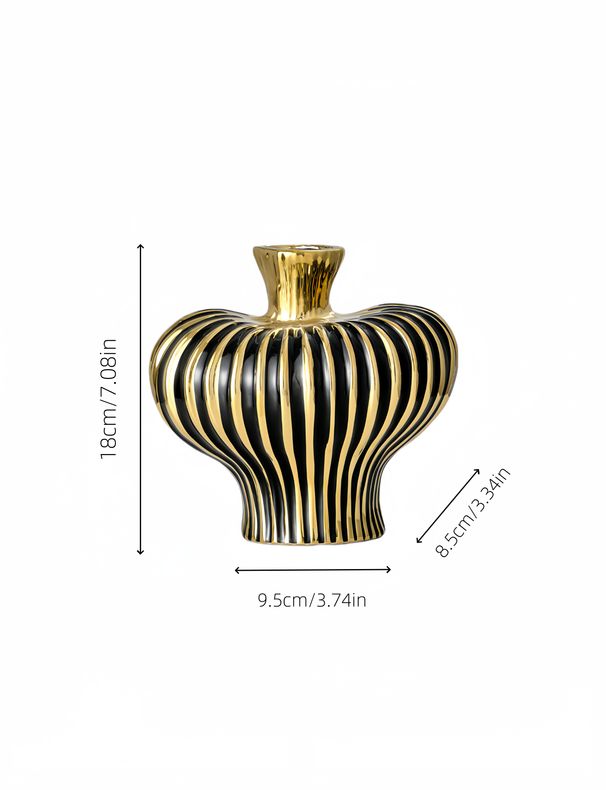 1pc High-end Design Black Gold Stripe Heart-shaped Ceramic Vase Is Suitable For Multi-scene Ornaments In The Living Room Flower Arrangement Vase_voghion.com