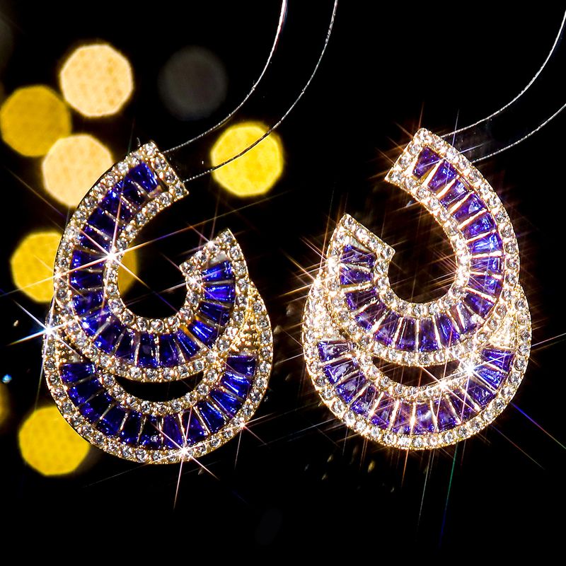 1 Pair Elegant Geometric Color Block Inlay Alloy Rhinestones Zircon Drop Earrings_voghion.com