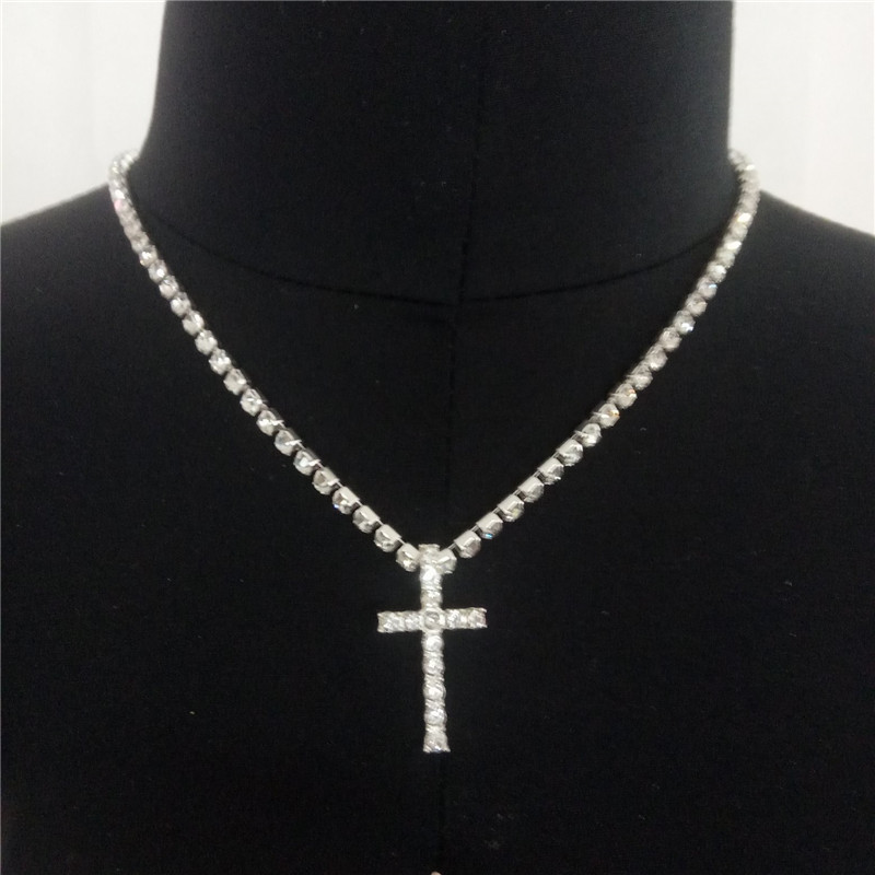 Punk style with diamond cross necklace Cross DIY diamond chain girl_voghion.com