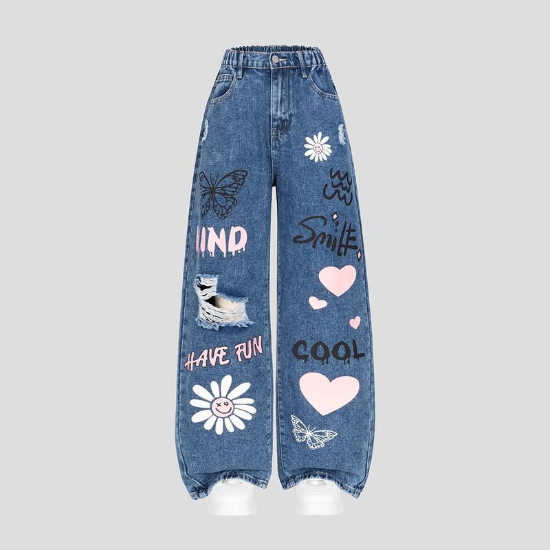 Mother & Kids Graffiti Jeans - Oversized Streetwear Pants | Vintage Wash Wide-Leg Denim_voghion.com