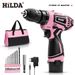 HILDA 12V/21V snoerloze lithium-ion boormachine met 1/2 accu en oplader, elektrische schroevendraaierset voor hout, metaal en baksteen, 1350 tpm_voghion.com