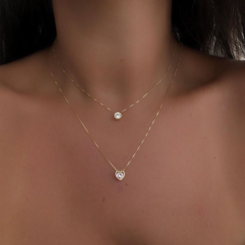 High-End Heart Water Drop Double Circle Necklace Clavicle Chain Unique Niche Fashion Light Luxury Accessory For Women_voghion.com