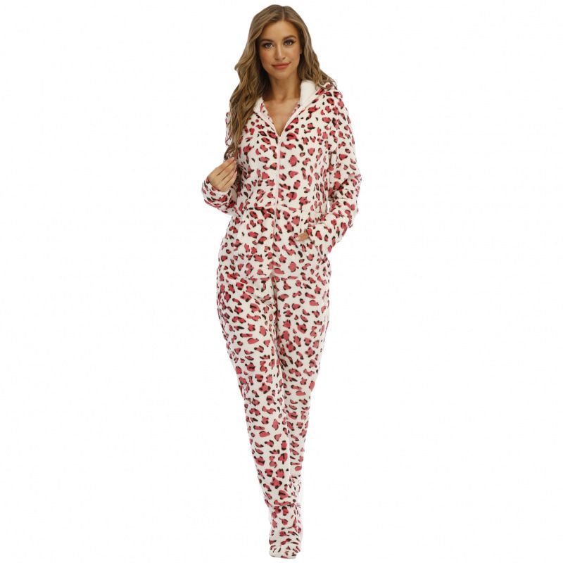 Underwear & Sleepwears Flannel Camouflage Animal Print Footed Onesie Pajamas - Cozy Homewear For Fall (Blue Animal Print, Pink Leopard)_voghion.com