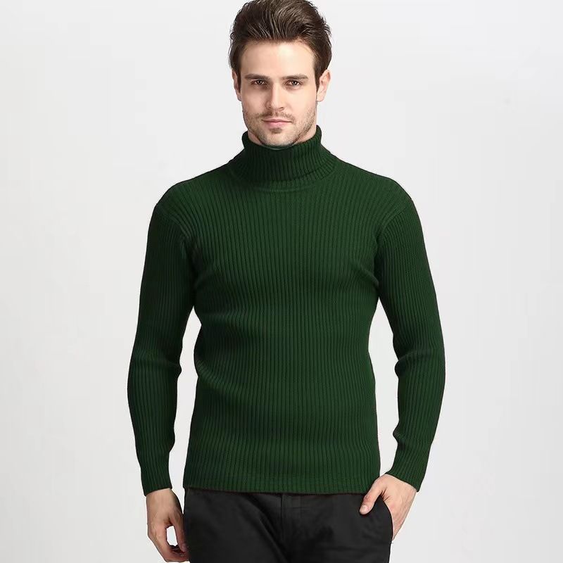 Maglione da uomo a collo alto autunno e inverno, pullover casual con motivo verticale solido con sottostrato per uomo_voghion.com