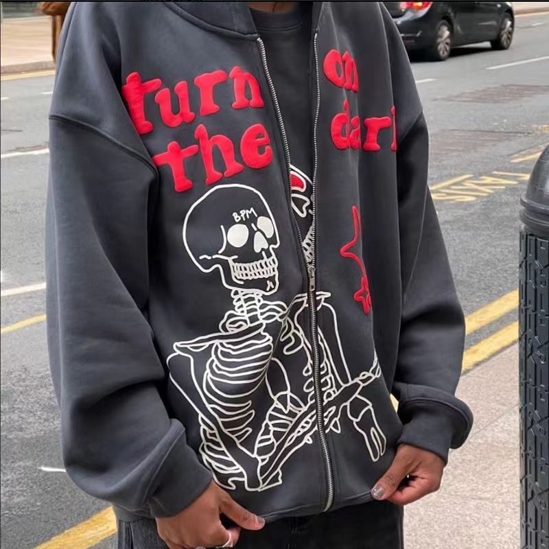 Women's clothing hip-hop foam craft zipper style autumn and winter new long-sleeved hooded sweatshirt for men and women_voghion.com