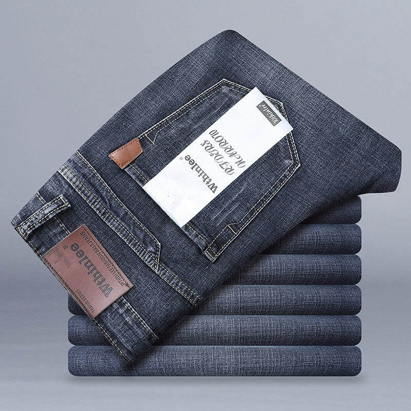 Men's Smart Jeans Pants Wthinlee Spring and Autumn New Jeans Straight Loose Large Business Elastic Casual _voghion.com