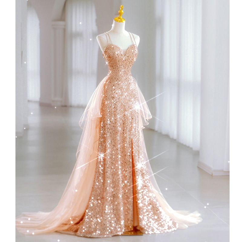 Vestido de noite com lantejoulas para mulheres, verão 2025, novo, sexy, leve, luxuoso, vestido de festa, saia, grupo de irmãs, vestido de noite para banquete_voghion.com