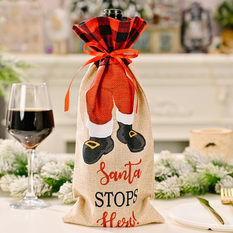Home & Garden New Product Christmas Decoration Santa Claus Climbing Chimney Plaid Wine Bottle Bag Christmas Champagne Wine Bottle Bag Decoration_voghion.com