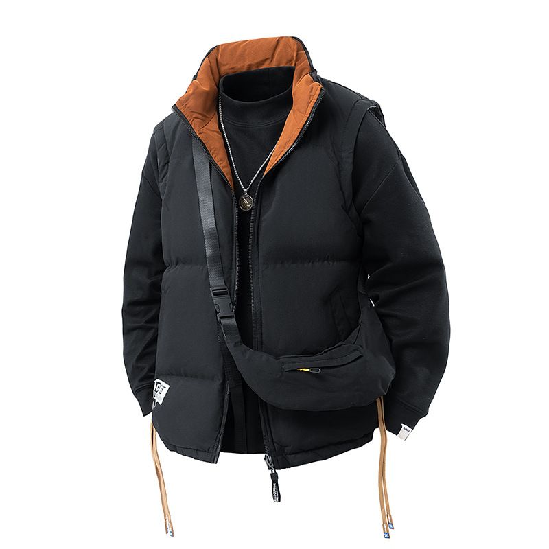 Reversible Puffer Vest Winter Sleeveless Quilted Jacket , Thickened Polyester Fill Stand Collar Zip-Up Streetwear Unisex Layering Essential_voghion.com
