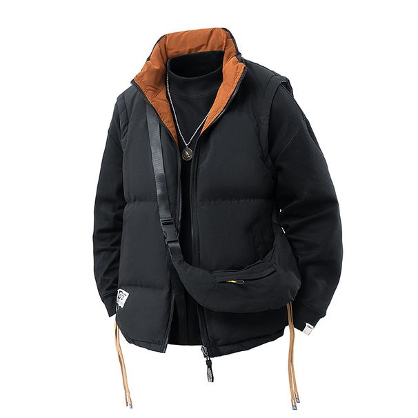 Reversible Puffer Vest Winter Sleeveless Quilted Jacket , Thickened Polyester Fill Stand Collar Zip-Up Streetwear Unisex Layering Essential_voghion.com