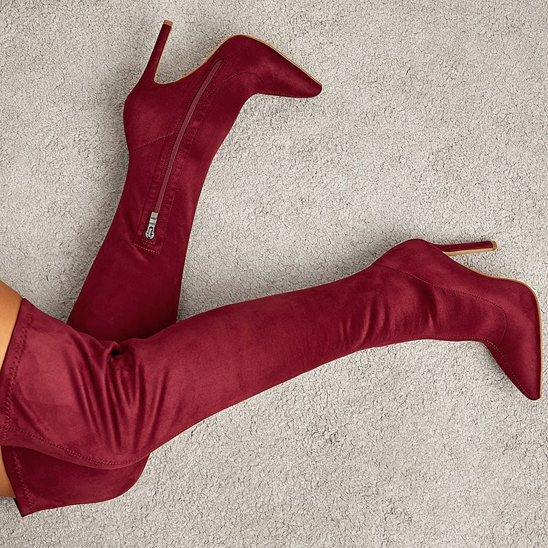 High heel over knee side zipper new fall/winter over knee elastic boots_voghion.com