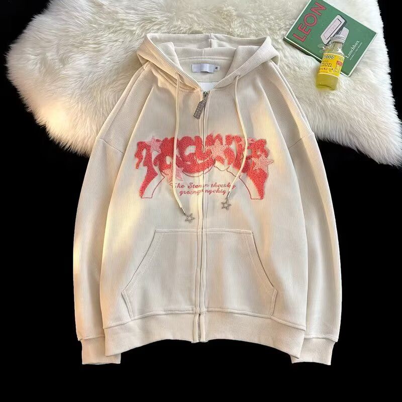 Abbigliamento da uomo Felpa con cappuccio hip hop streetwear da uomo - Felpa oversize con cappuccio, zip e ricamo, scollo a V, manica lunga (verde, beige, grigio scuro)_voghion.com