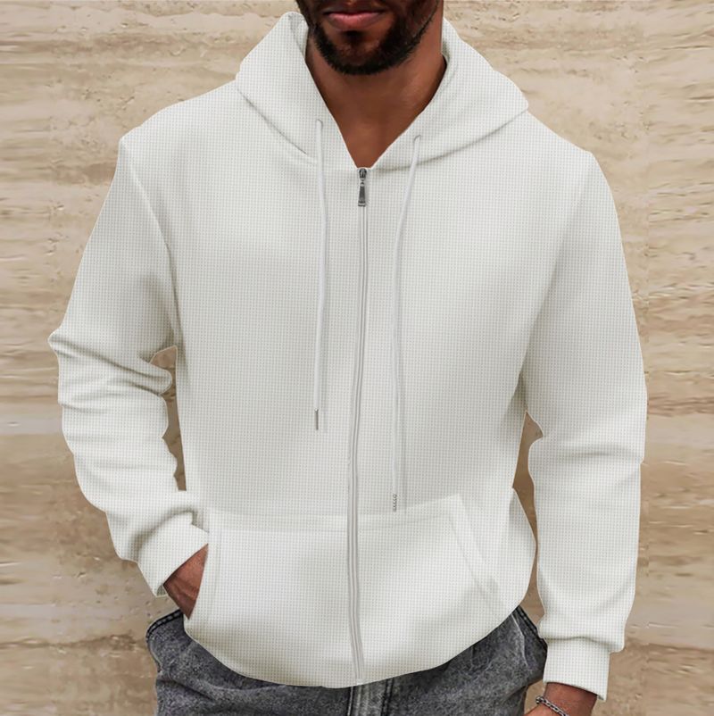 Giacca con cappuccio e manica lunga con cerniera e tasca a tinta unita, stile invernale da uomo, nuovo_voghion.com