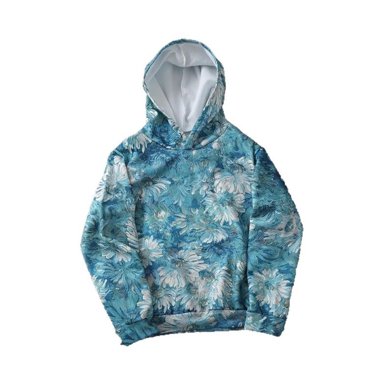 Felpa con cappuccio con silhouette floreale retrò da uomo, autunno, uomo e donna, marchio alla moda_voghion.com