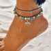 Fashionable minimalist turquoise, starfish, and turtle foot decorations with beach style double layered ankle chains_voghion.com
