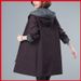 Trench da donna taglie forti, giacca a vento casual di media lunghezza con cappuccio, giacca in poliestere elegante e comoda per donne formose_voghion.com