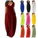 2023 Summer New Women's Solid Color V-neck Short Sleeve Long Dress with Pockets_voghion.com