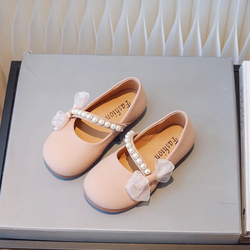 Girl Leather Pearl Elegant Children Fashion Single Party Wedding Versatile Kids Mary Jane Princess Dress Shoes_voghion.com