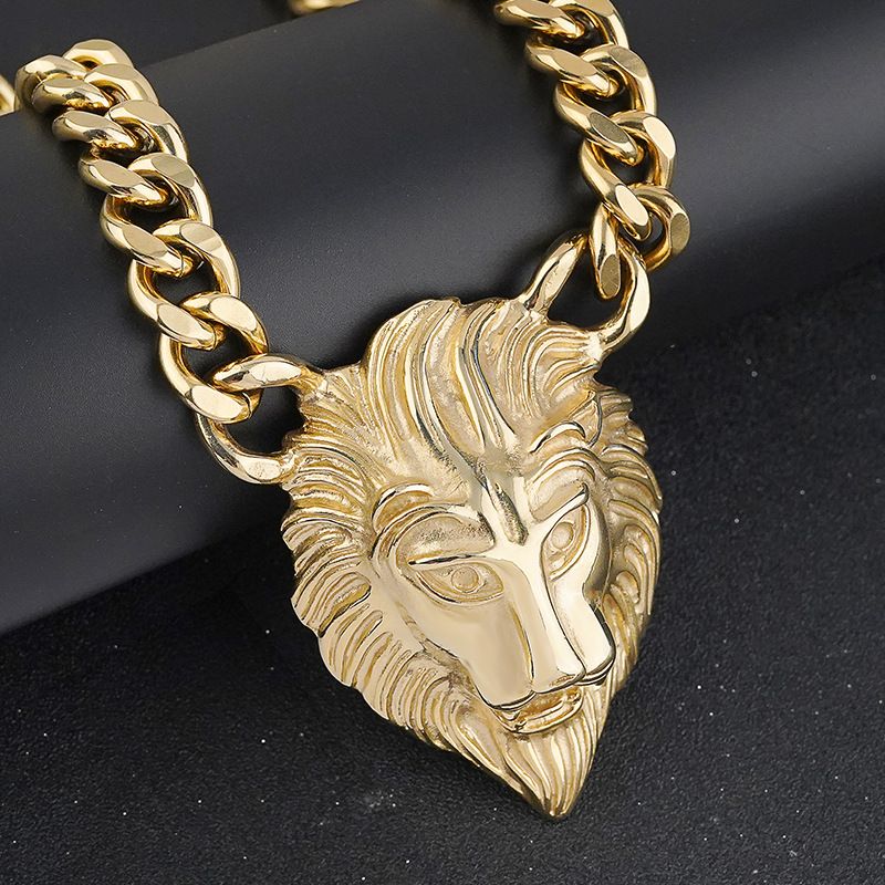 Collana con ciondolo a forma di testa di leone in stile rock punk, da uomo, in acciaio al titanio, accessori alla moda._voghion.com