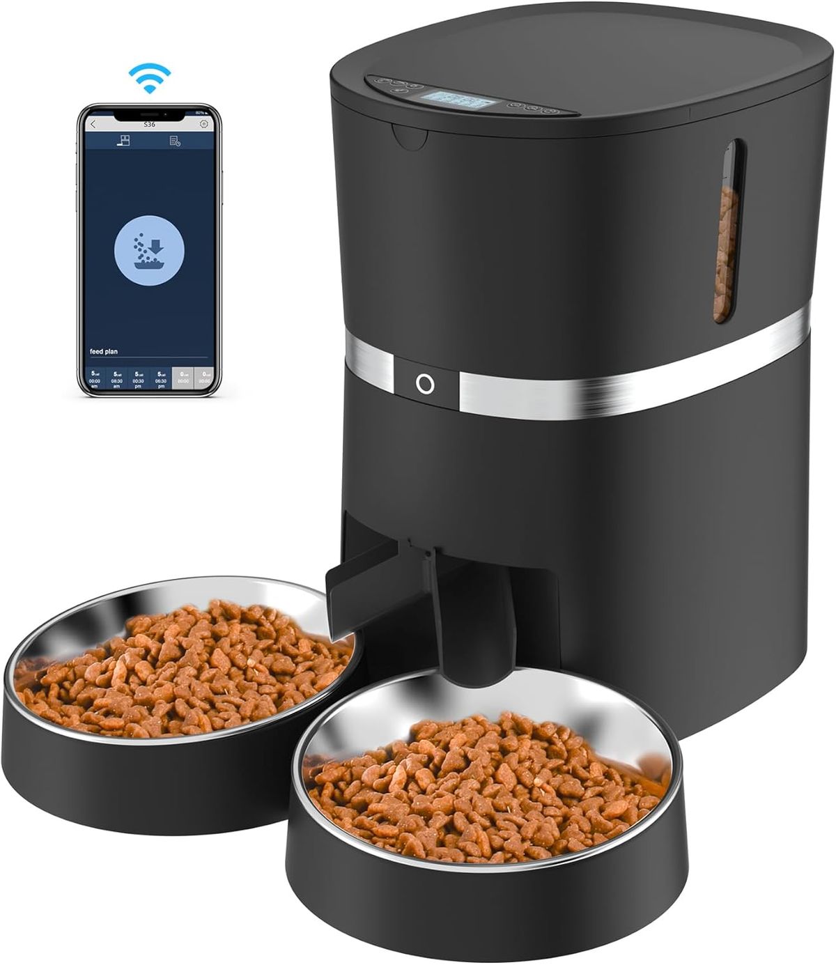 Futterautomat inteligente Katze & Perro, WiFi Automatischer Futterspender Für 2 Katze, Comedero para mascotas con temporizador, Ton-Aufnahmefunktion, App-Steuerung, Porti_voghion.com