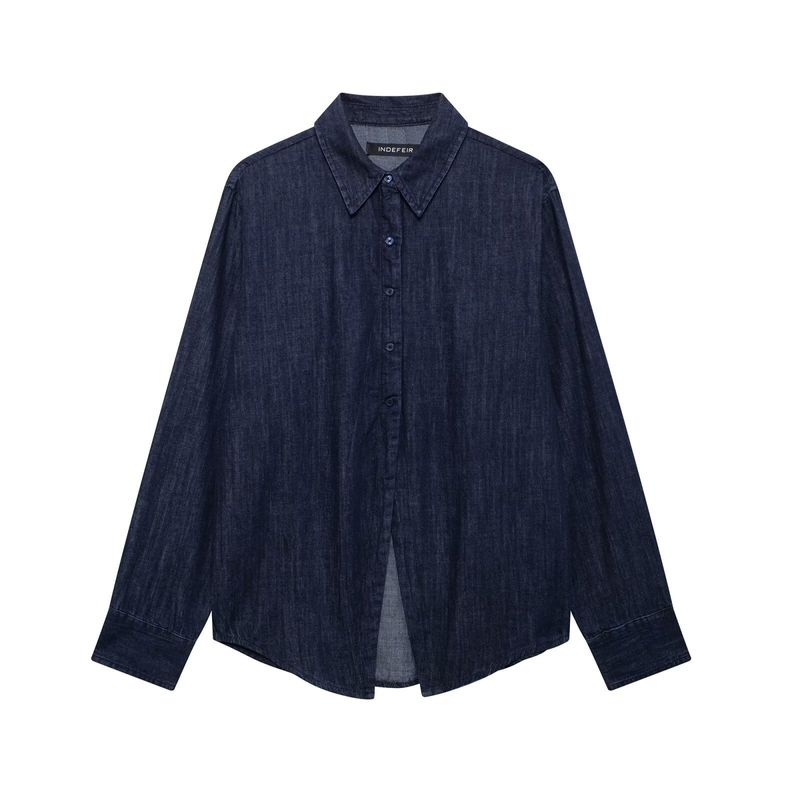 Damen 2024 Herbst/Winter Neues Jeanshemd mit geteiltem Design_voghion.com