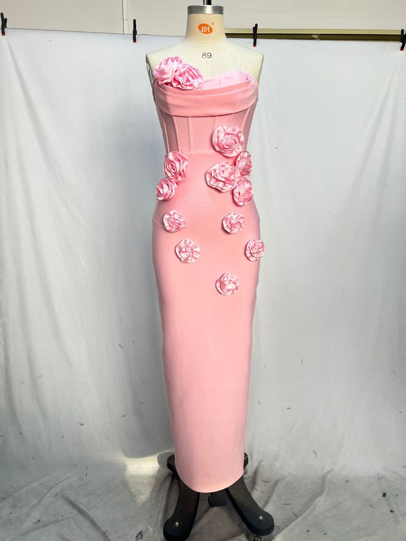 Women's Clothing White Top Flower Personality Fashion Bandage Dress Evening Dress_voghion.com