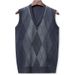 Herren Strickweste aus Wolle mit V-Ausschnitt und Rautenmuster, verdickter ärmelloser Pullover für Herbst und Winter_voghion.com