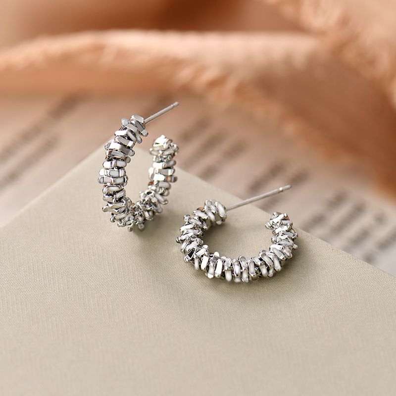 Pendientes circulares de moda de plata S925, pendientes de metal retro de plata rota, pendientes de tendencia_voghion.com