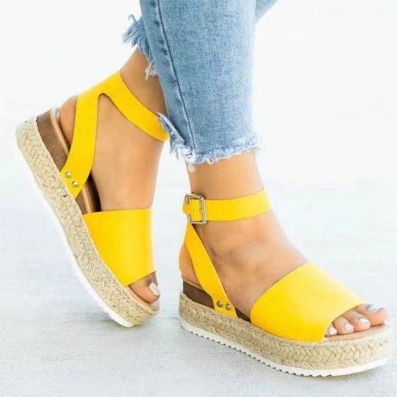 Women's muffin and clasp sandals women's leopard-print twine woven wedge heels_voghion.com