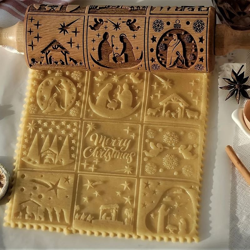 Pattern For Design Jesus C Wooden Embossing With Pin Rolling 3D Nativity Engraved Christmas 9 Pattern Different Xmas 1pc Baking_voghion.com
