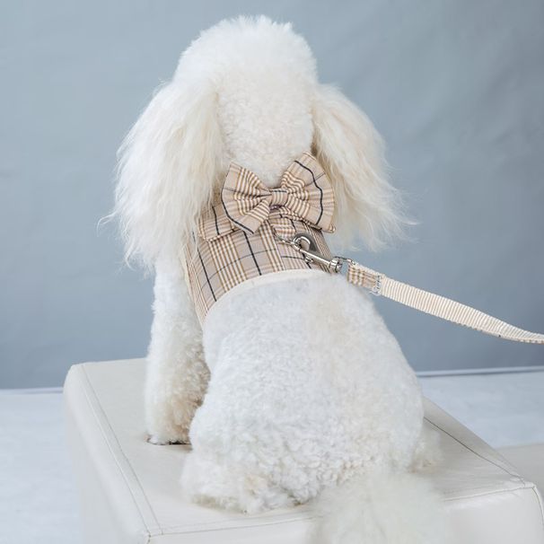 New Pet Harness Breathable Plaid Small Vest Set Teddy Dog Walking Leash_voghion.com
